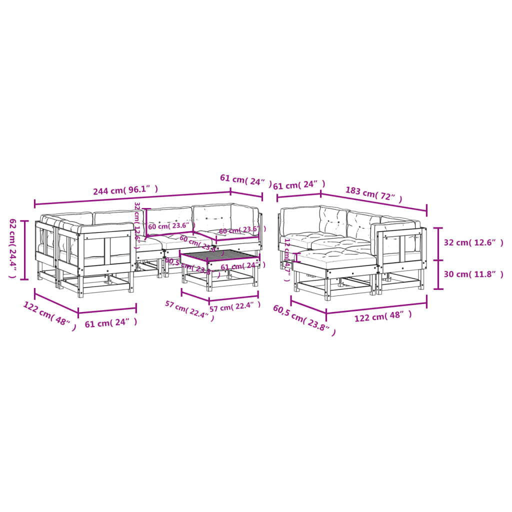 10 pcs conjunto lounge jardim c/ almofadões madeira maciça