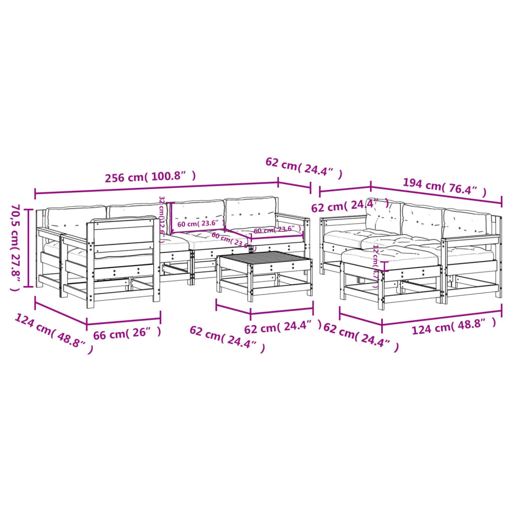 10 pcs conjunto lounge jardim c/ almofadões madeira maciça
