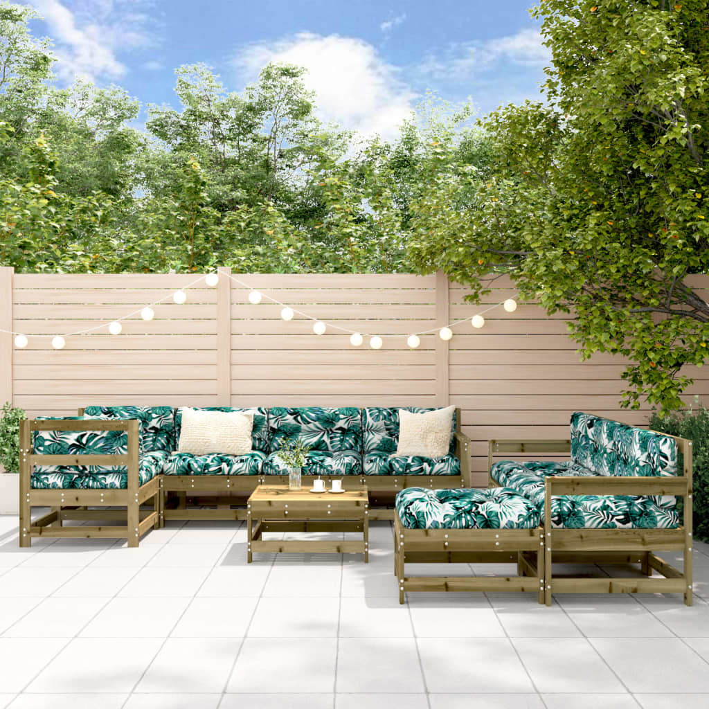 10 pcs conjunto lounge de jardim c/ almofadões pinho impregnado