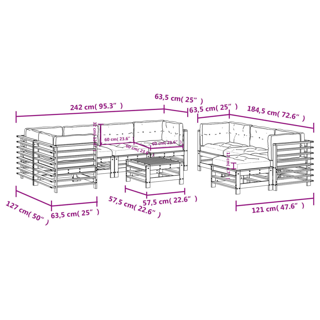 10 pcs conjunto lounge de jardim c/ almofadões pinho impregnado