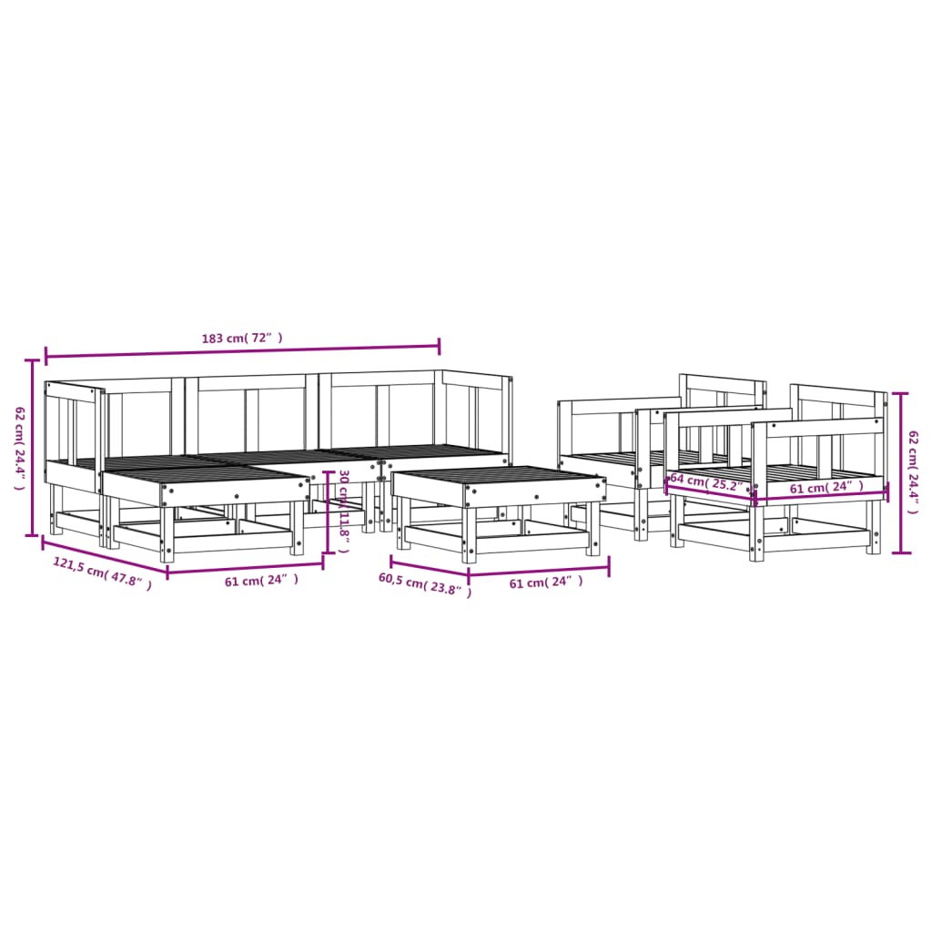 7 pcs conjunto lounge de jardim madeira de douglas maciça