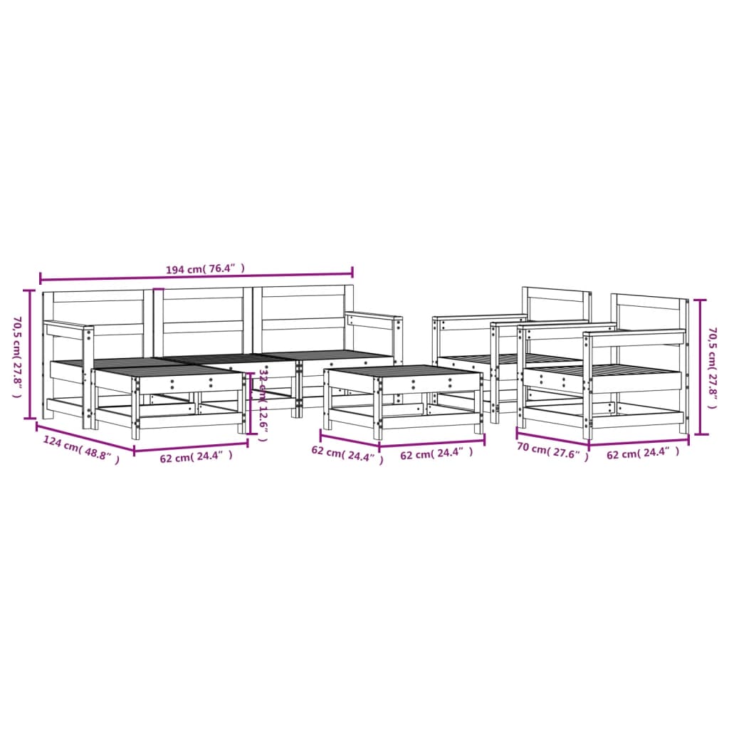 7 pcs conjunto lounge de jardim madeira de douglas maciça