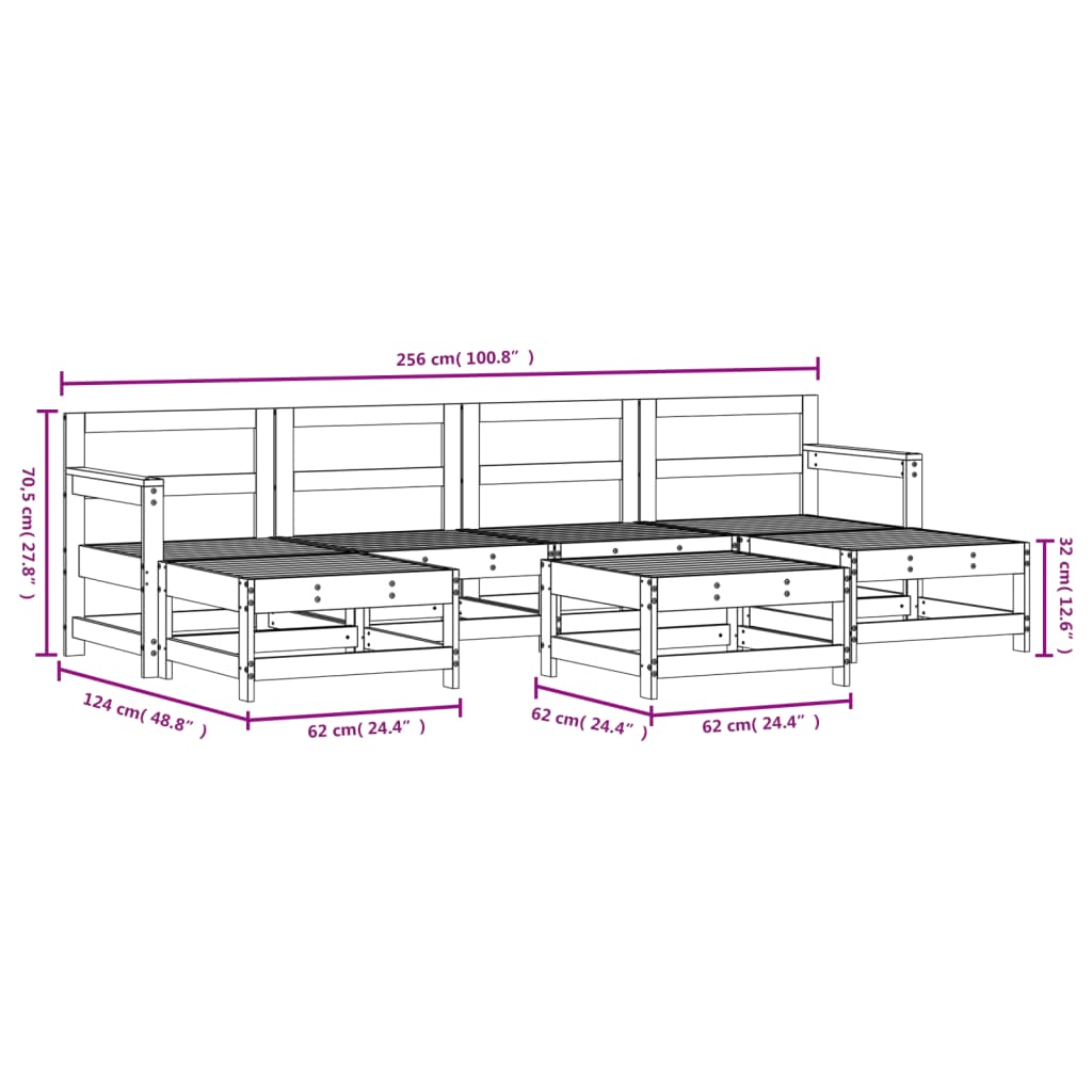 7 pcs conjunto lounge de jardim pinho maciço branco
