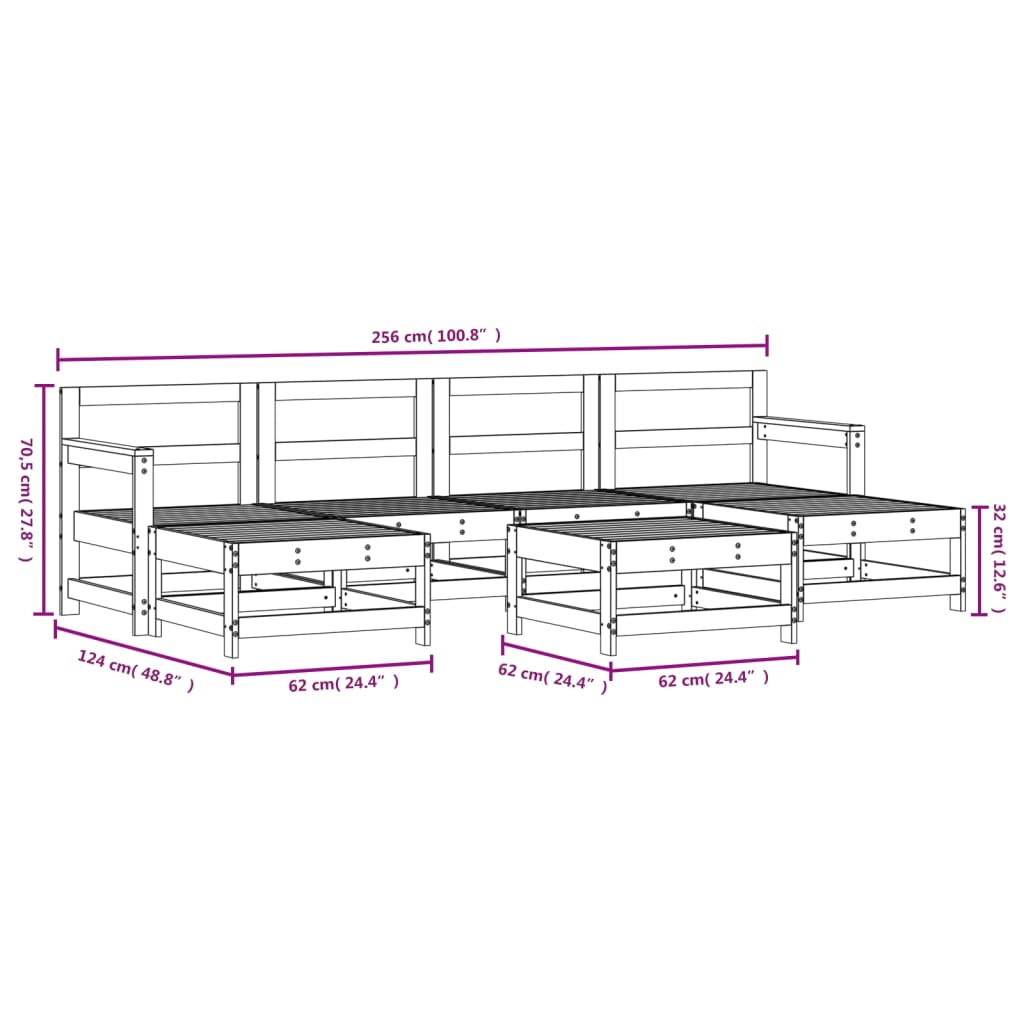 7 pcs conjunto lounge de jardim madeira de pinho impregnada