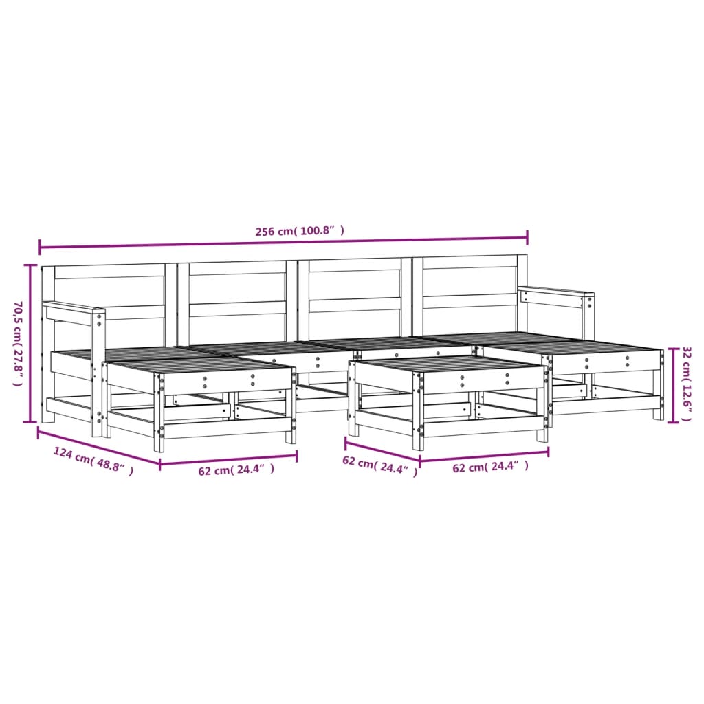 7 pcs conjunto lounge de jardim pinho maciço branco
