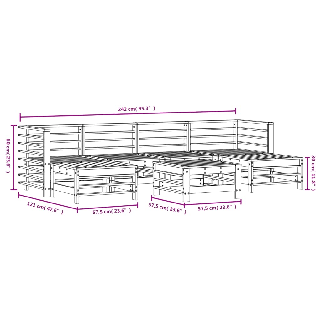 7 pcs conjunto lounge de jardim pinho maciço