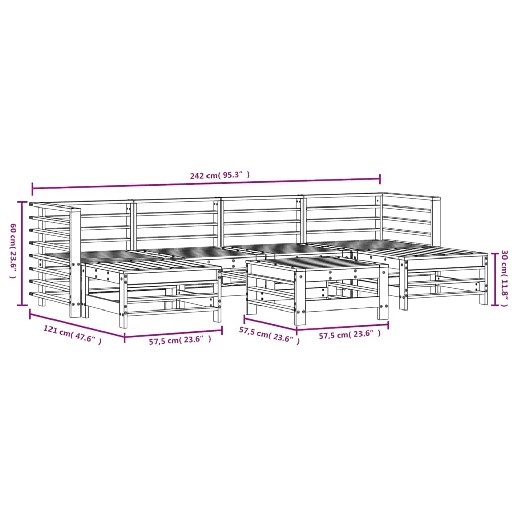 7 pcs conjunto lounge de jardim madeira de pinho impregnada