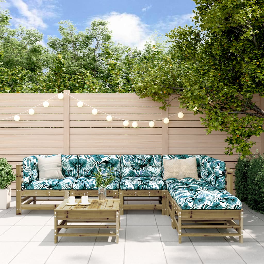 7 pcs conjunto lounge de jardim madeira de pinho impregnada