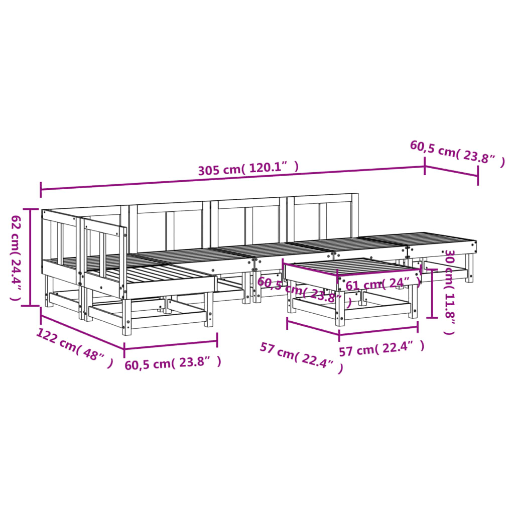 7 pcs conjunto lounge de jardim pinho maciço