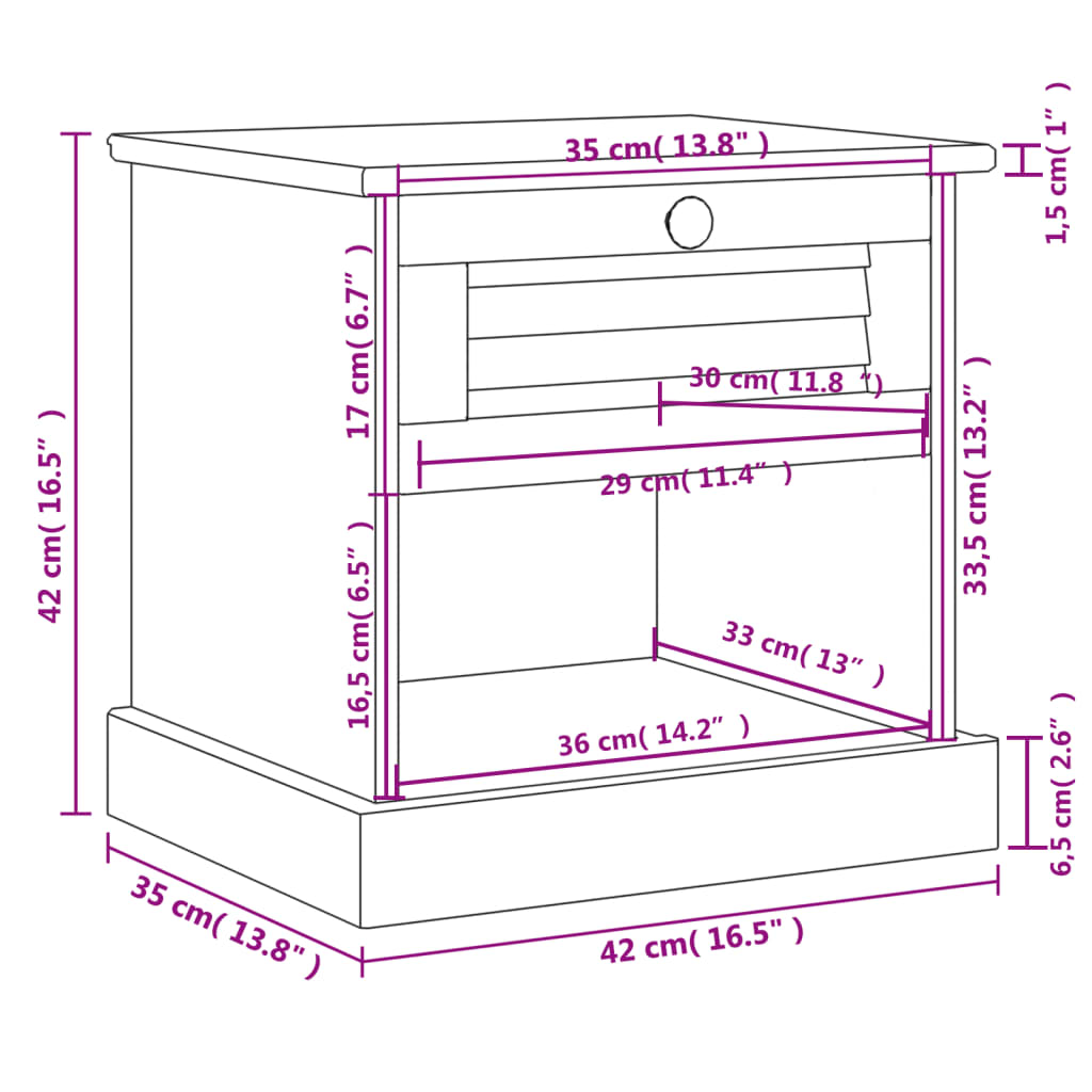 VIGO bedside table 42x35x42 cm solid pine white
