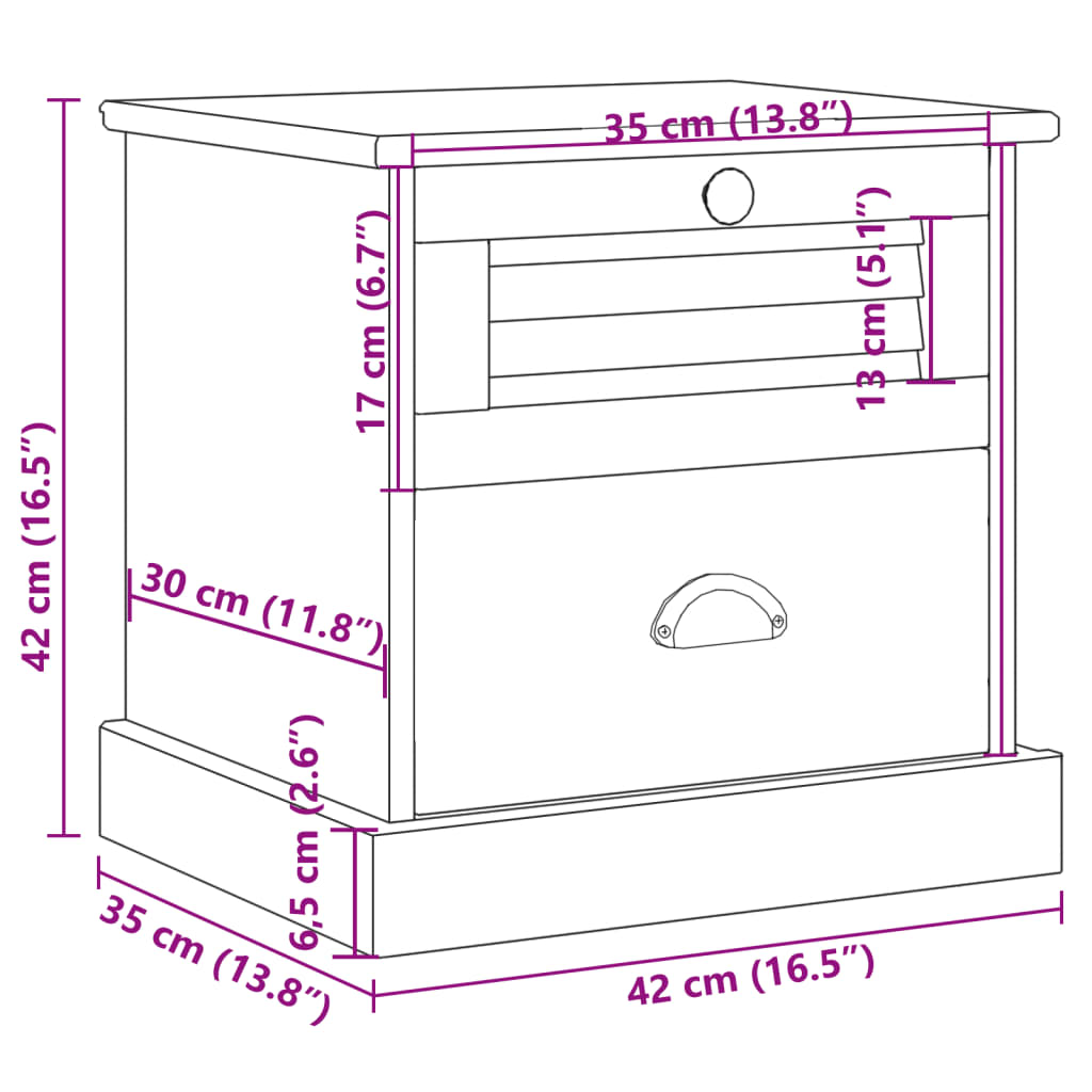 VIGO bedside table 42x35x42 cm solid pine white