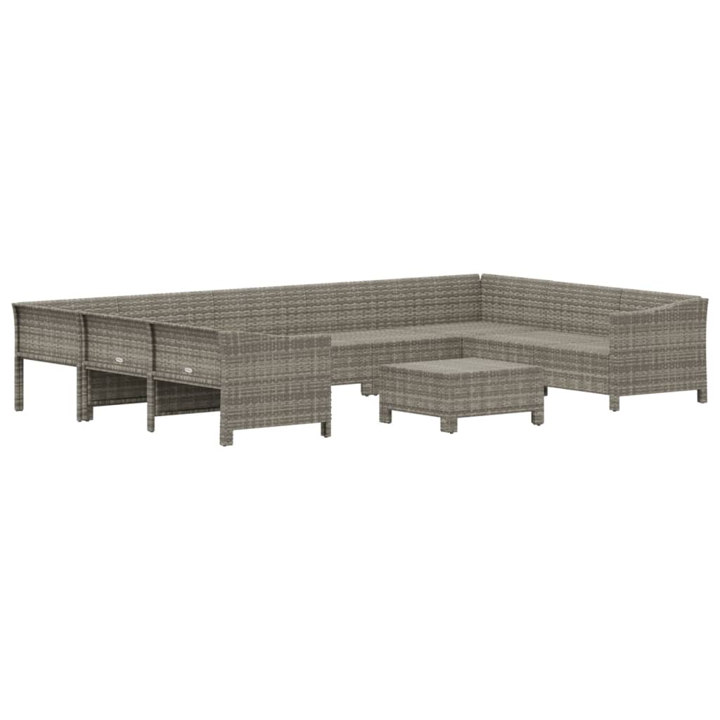 10 pcs conjunto lounge de jardim c/ almofadões vime PE cinzento