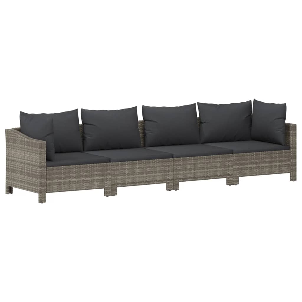 10 pcs conjunto lounge de jardim c/ almofadões vime PE cinzento