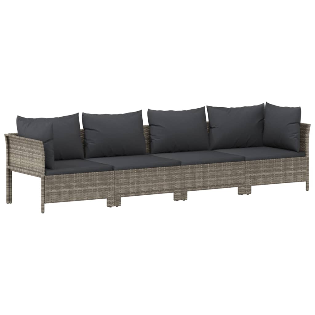 10 pcs conjunto lounge de jardim c/ almofadões vime PE cinzento