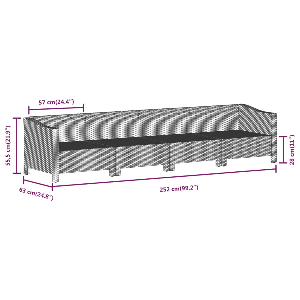 10 pcs conjunto lounge de jardim c/ almofadões vime PE cinzento