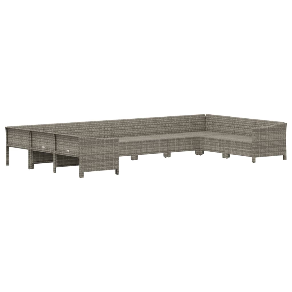 10 pcs conjunto lounge de jardim c/ almofadões vime PE cinzento