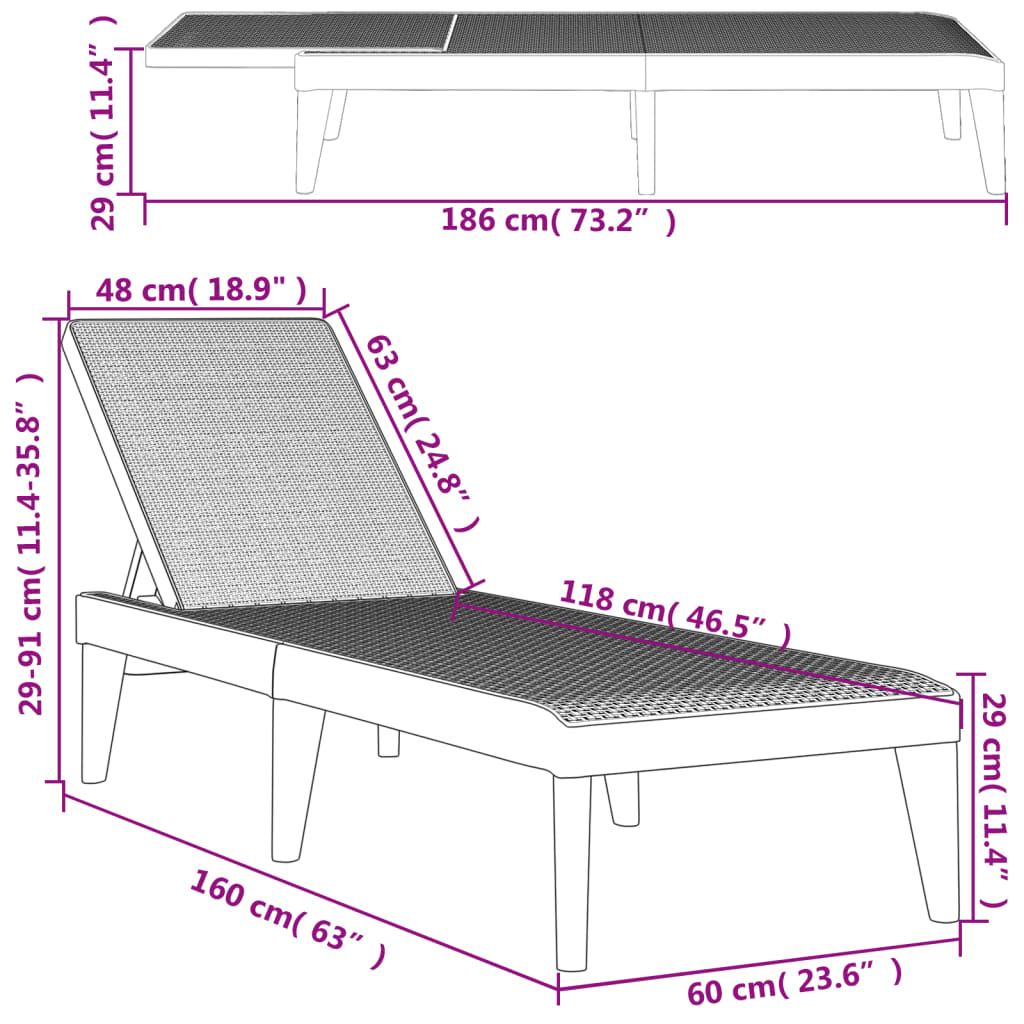 Sun lounger 186x60x29 cm PP anthracite