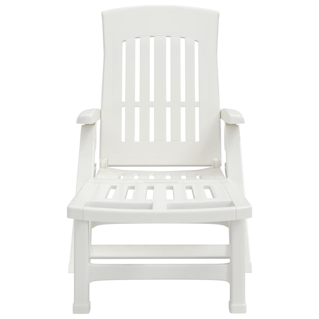 Folding sun lounger with wheels PP white