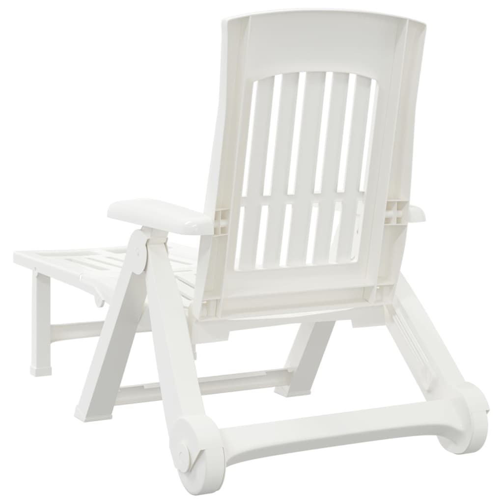 Folding sun lounger with wheels PP white