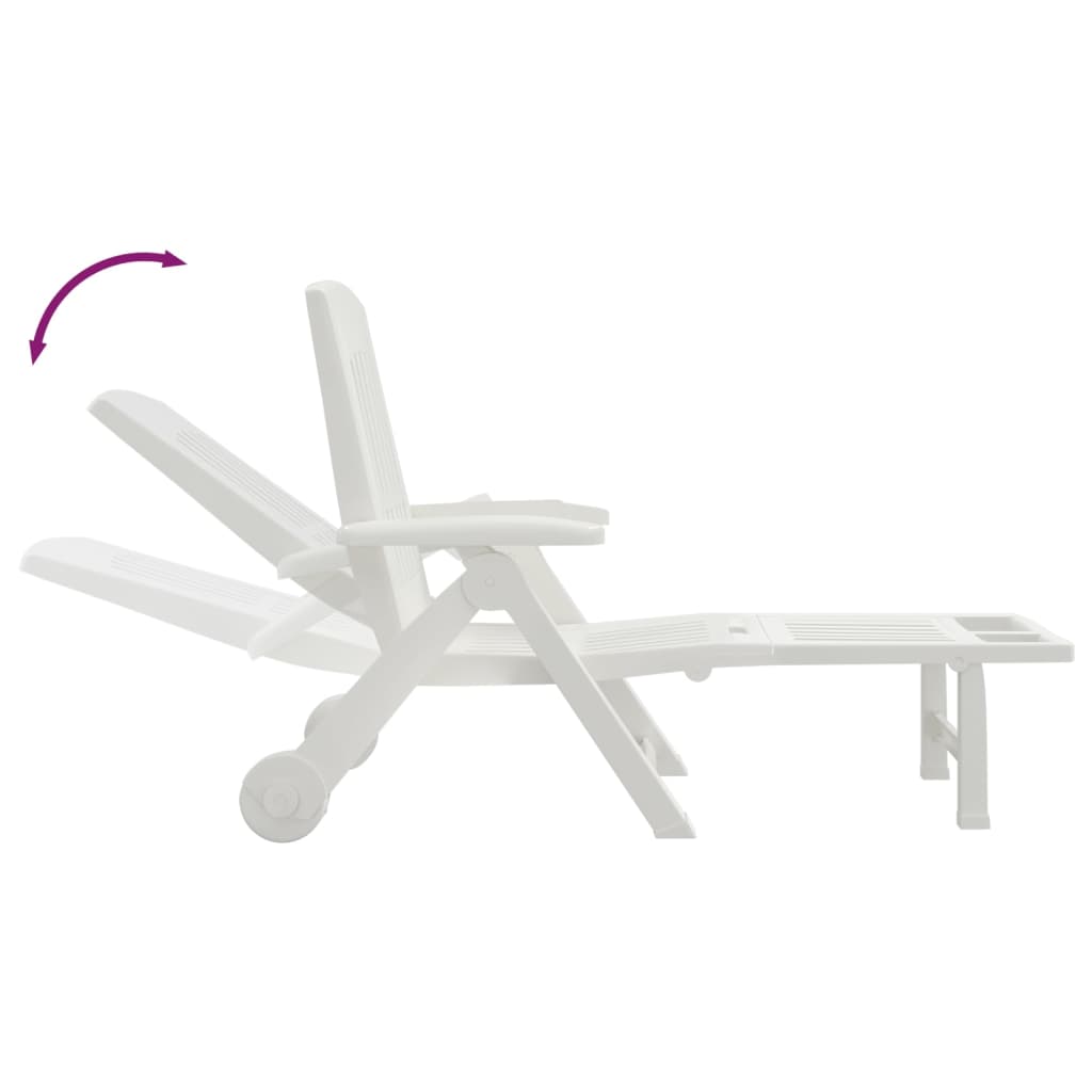 Folding sun lounger with wheels PP white