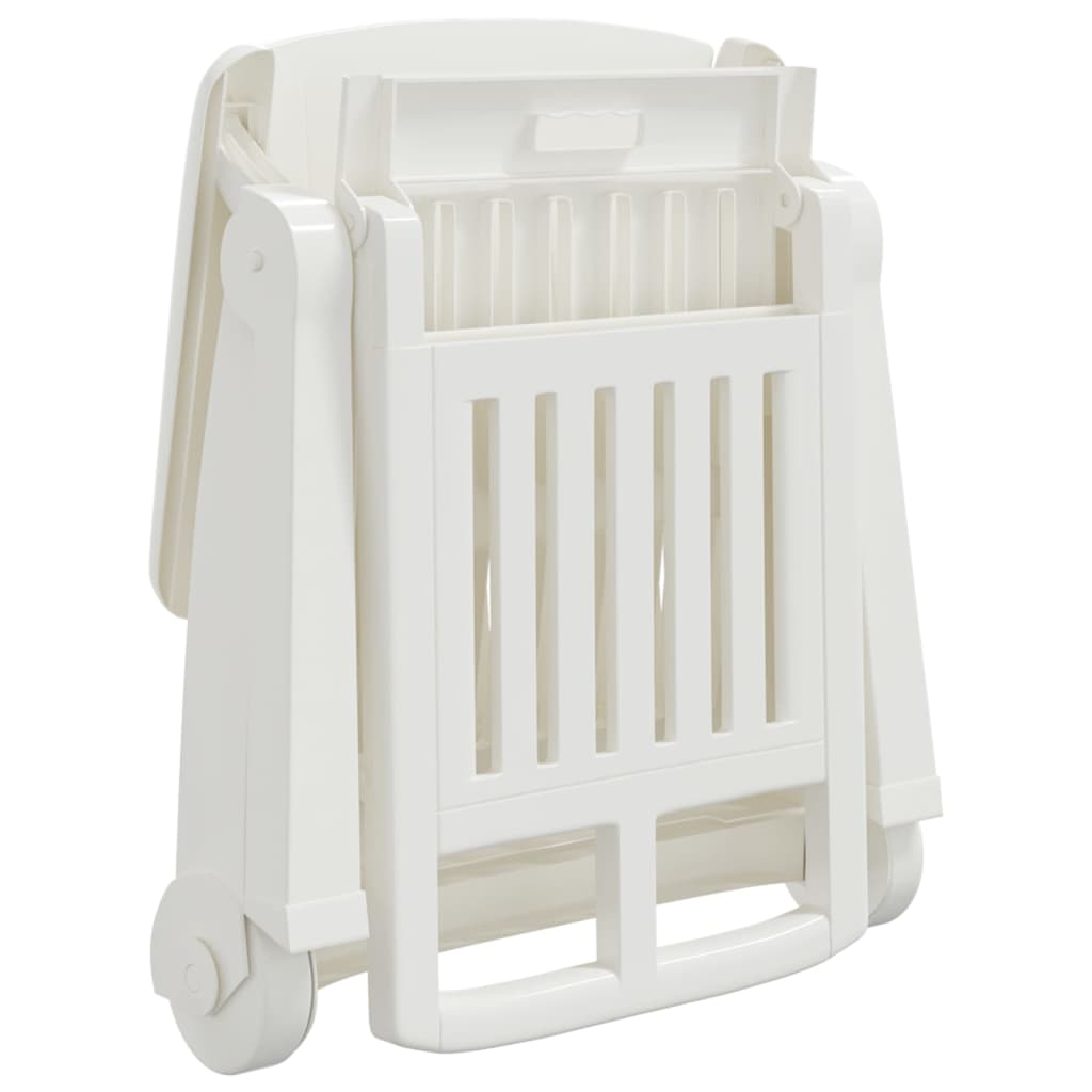 Folding sun lounger with wheels PP white