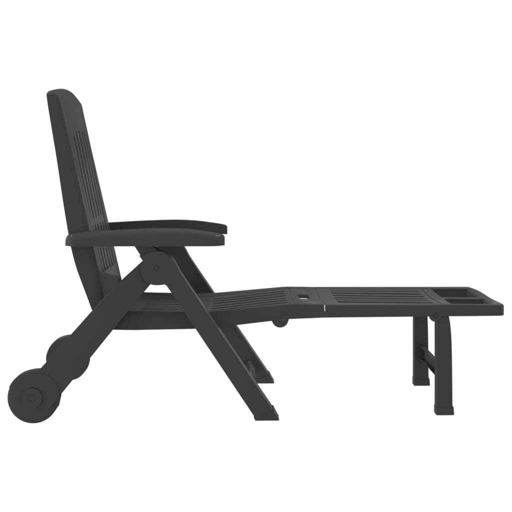 Folding sun lounger with wheels PP anthracite