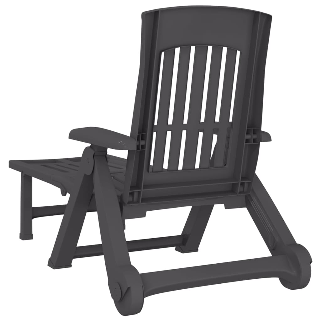 Folding sun lounger with wheels PP anthracite