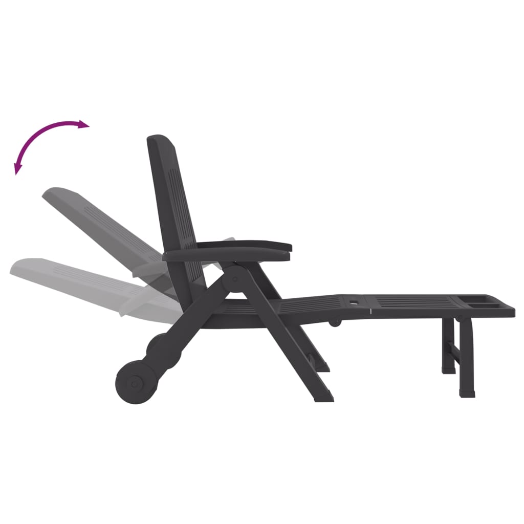 Folding sun lounger with wheels PP anthracite