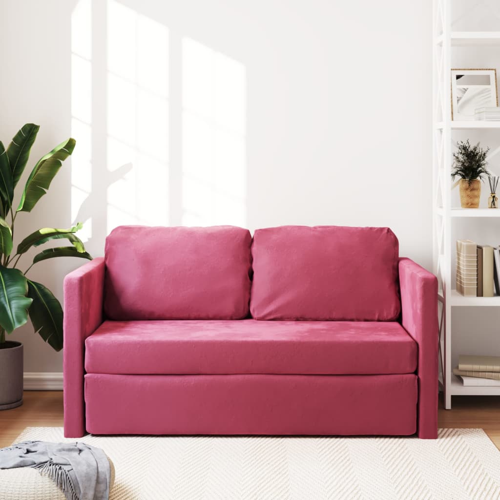Sofá-cama sem pés 122x204x55 cm veludo vermelho tinto