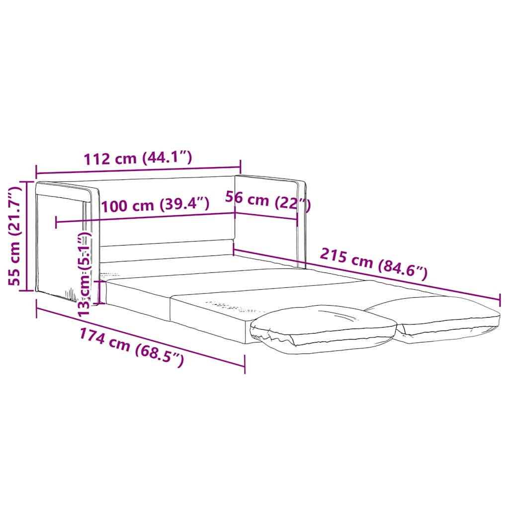 Sofa bed without legs 112x174x55 cm black fabric