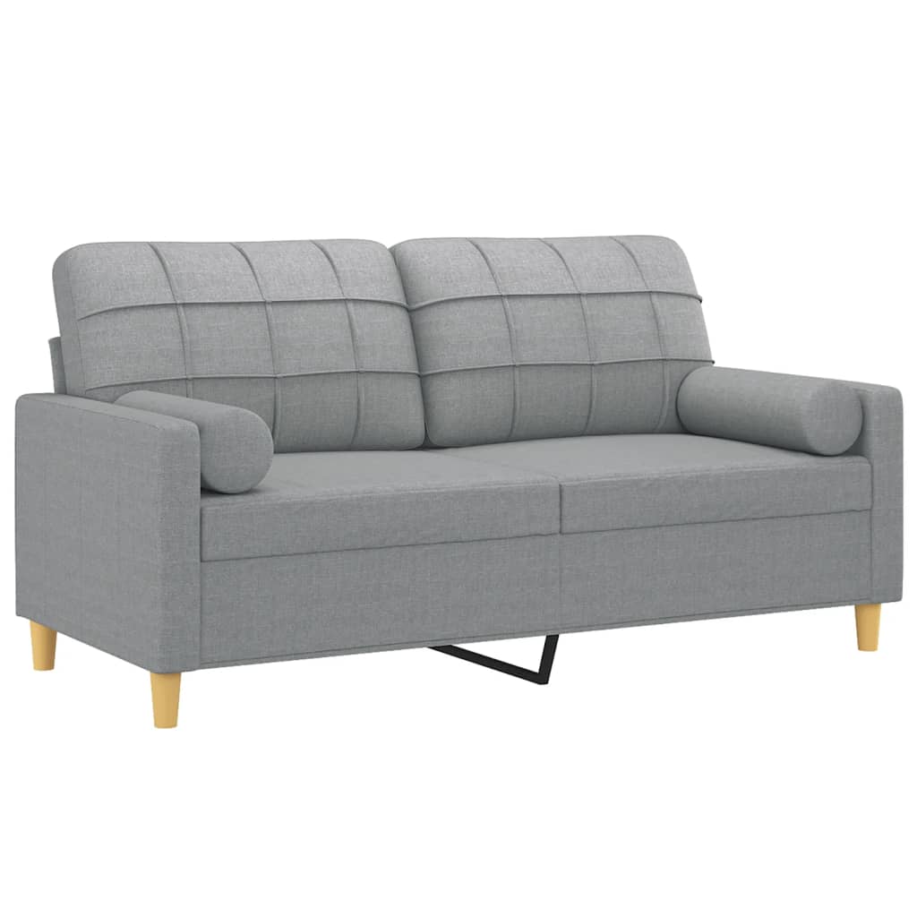 Sofá 2 lugares + almofadas decorativas 140cm tecido cinza-claro