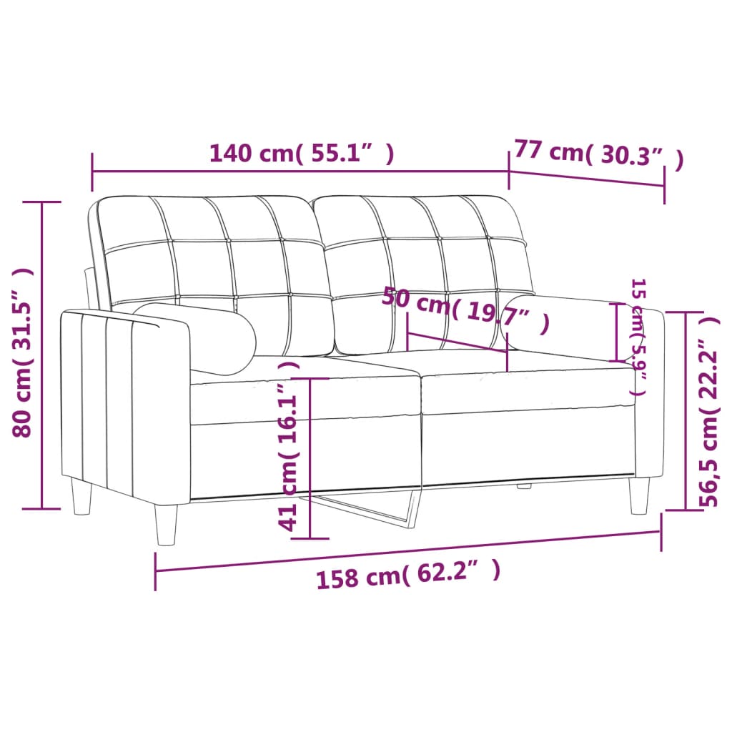 Sofá 2 lugares +almofadas decorativas 140cm tecido cinza-escuro