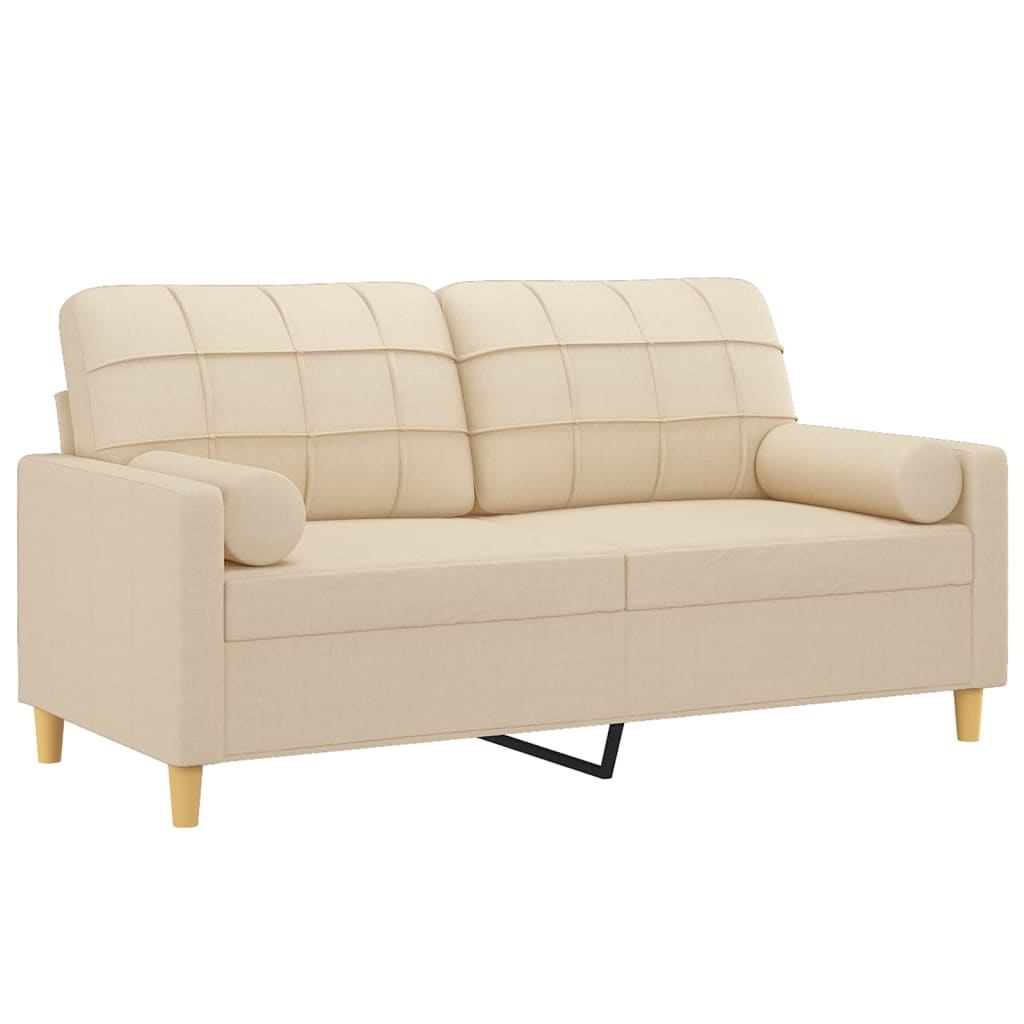 2-seater sofa + decorative cushions 140 cm cream-colored fabric