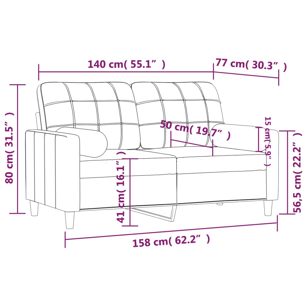 2-seater sofa + decorative cushions 140 cm cream-colored fabric