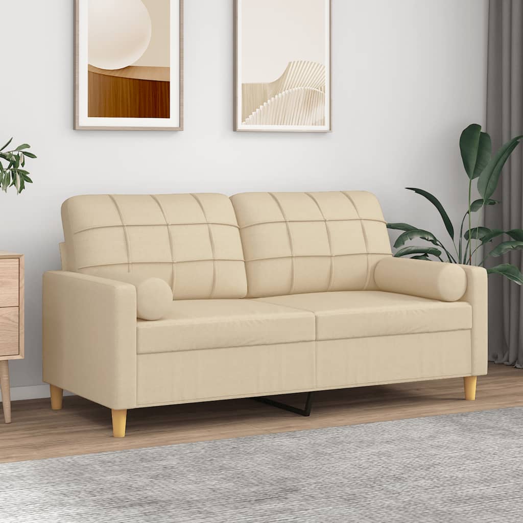 2-seater sofa + decorative cushions 140 cm cream-colored fabric