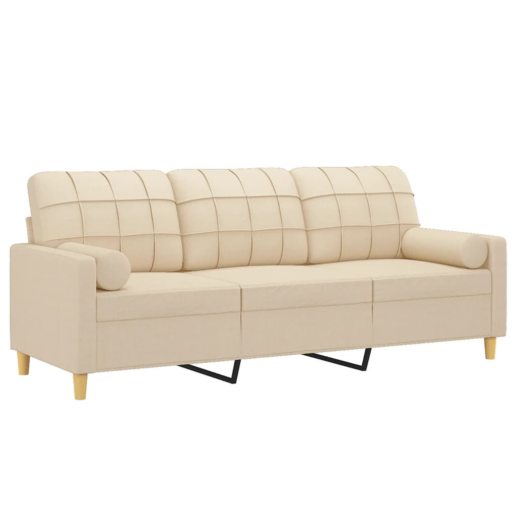 3-seater sofa + decorative cushions 180 cm cream-colored fabric