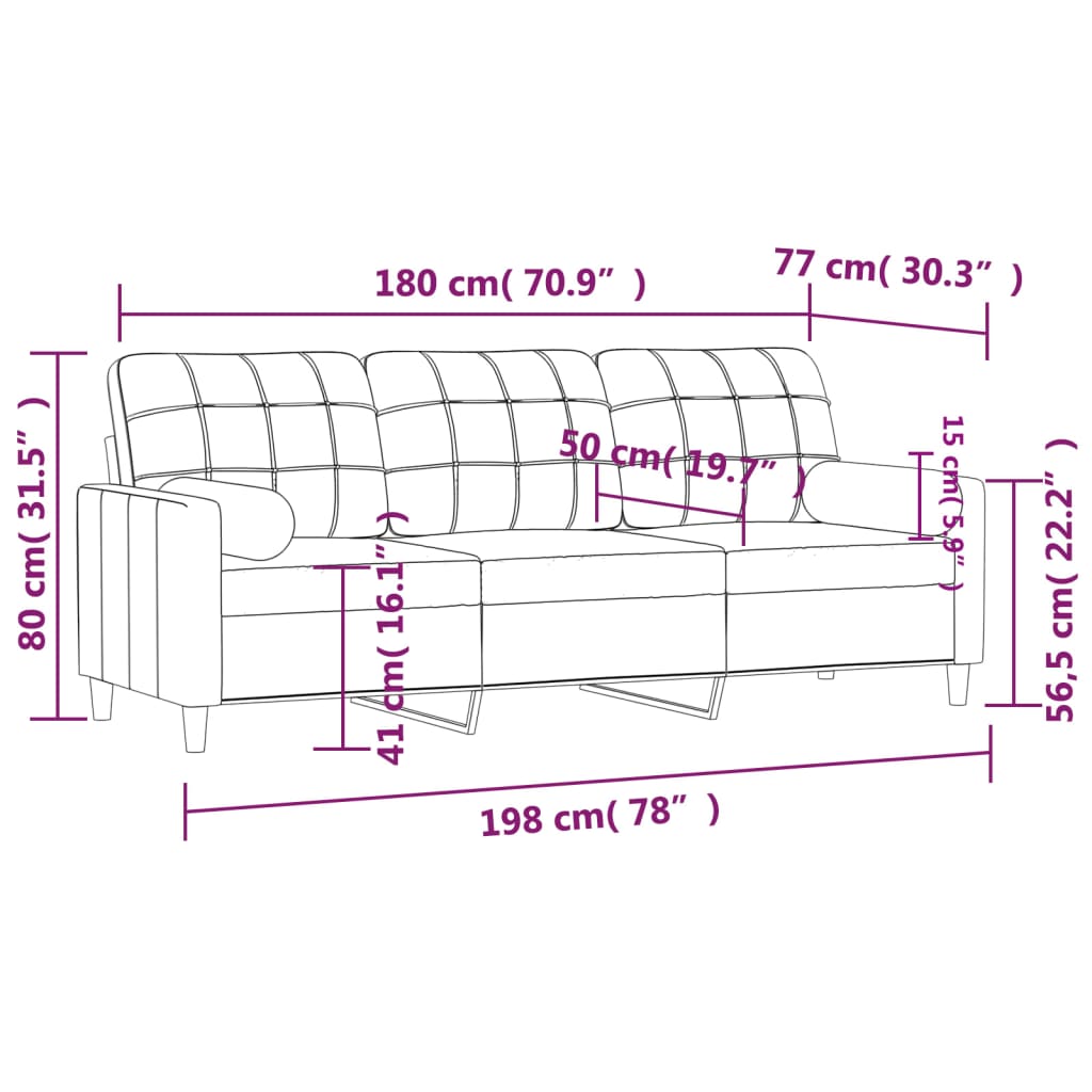 3-seater sofa + decorative cushions 180 cm cream-colored fabric