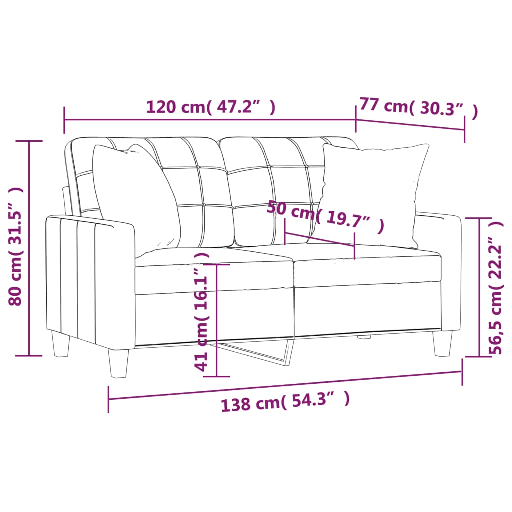 Sofá 2 lugares + almofadas decorativas 120cm couro artif. cinza