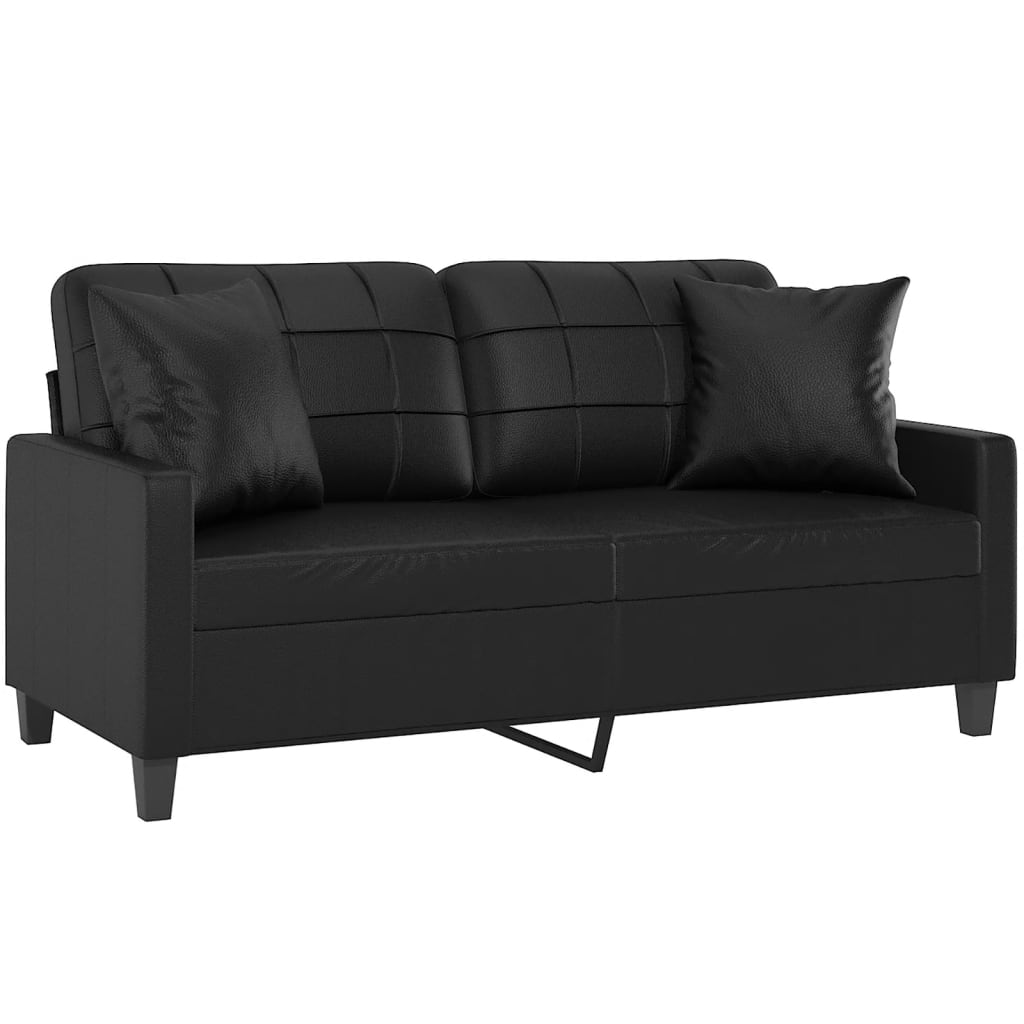 Sofá 2 lugares + almofadas decoração 140 cm couro artif. preto