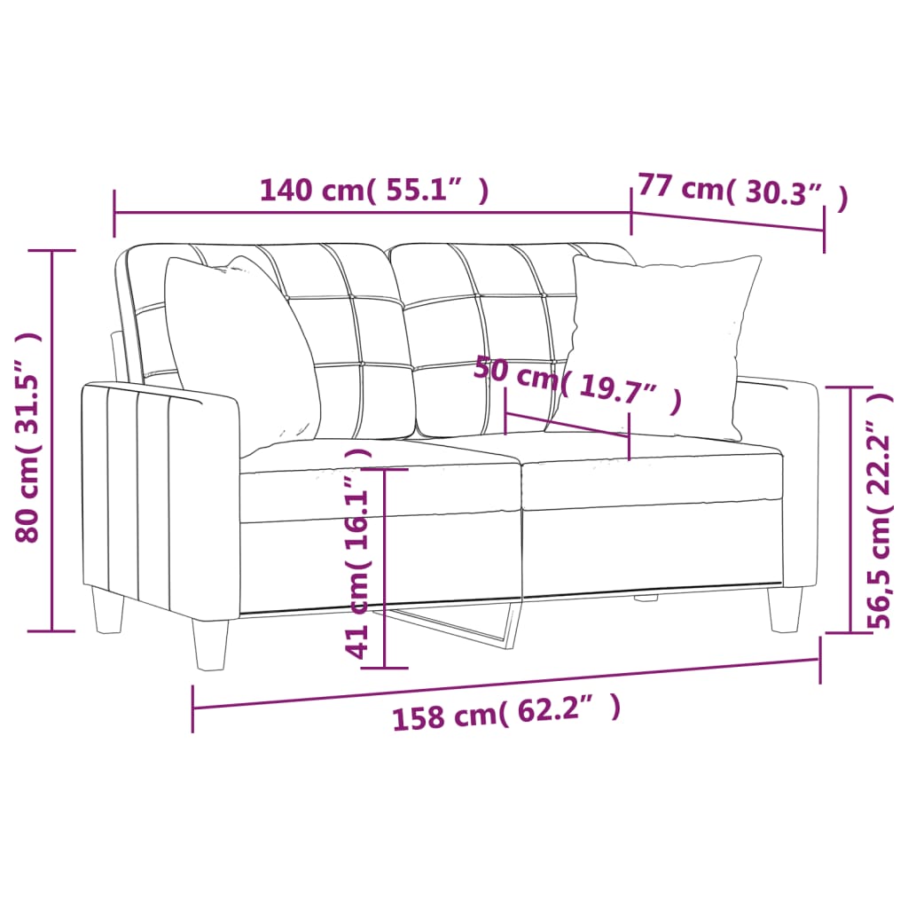 Sofá 2 lugares + almofadas decorativas 140cm couro artif. creme