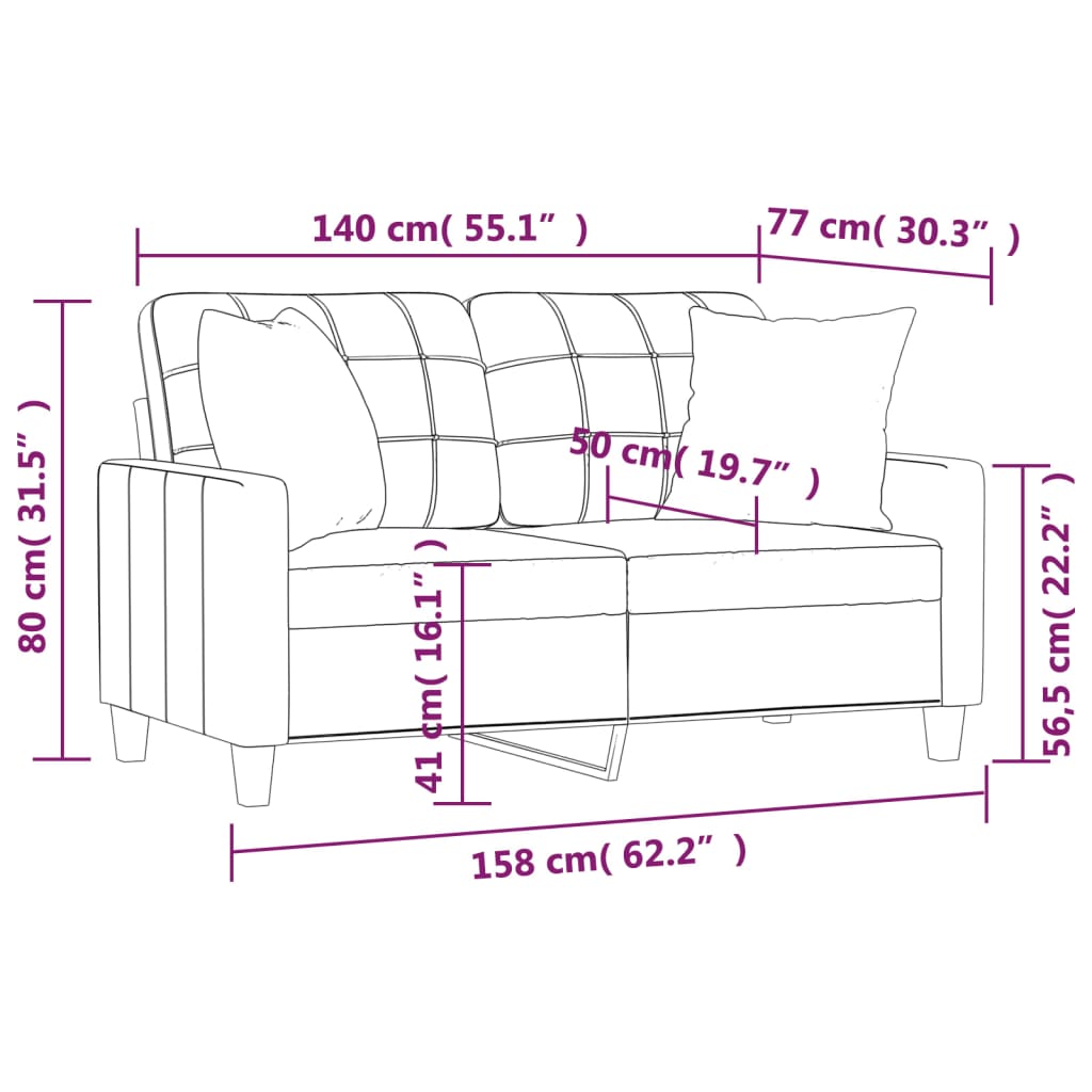 Sofá 2 lugares + almofadas decorativas 140cm couro artif. cinza