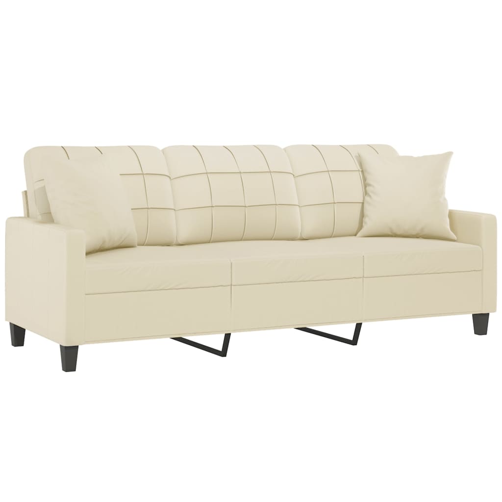 Sofá 3 lug. c/ almofadas decorativas 180 cm couro artif. creme