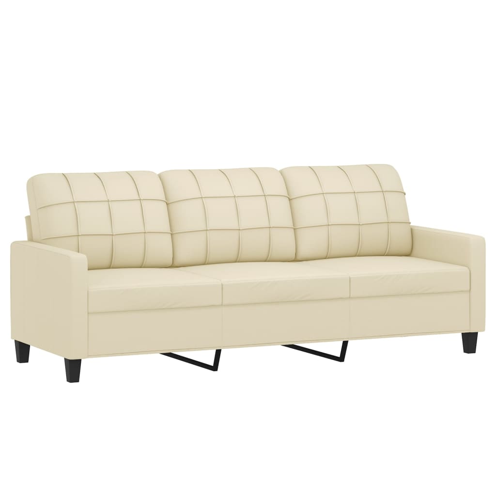 Sofá 3 lug. c/ almofadas decorativas 180 cm couro artif. creme