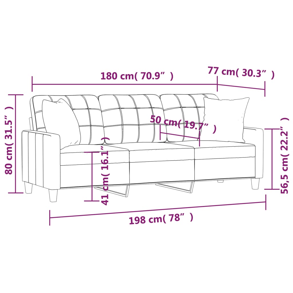 Sofá 3 lug. c/ almofadas decorativas 180 cm couro artif. creme