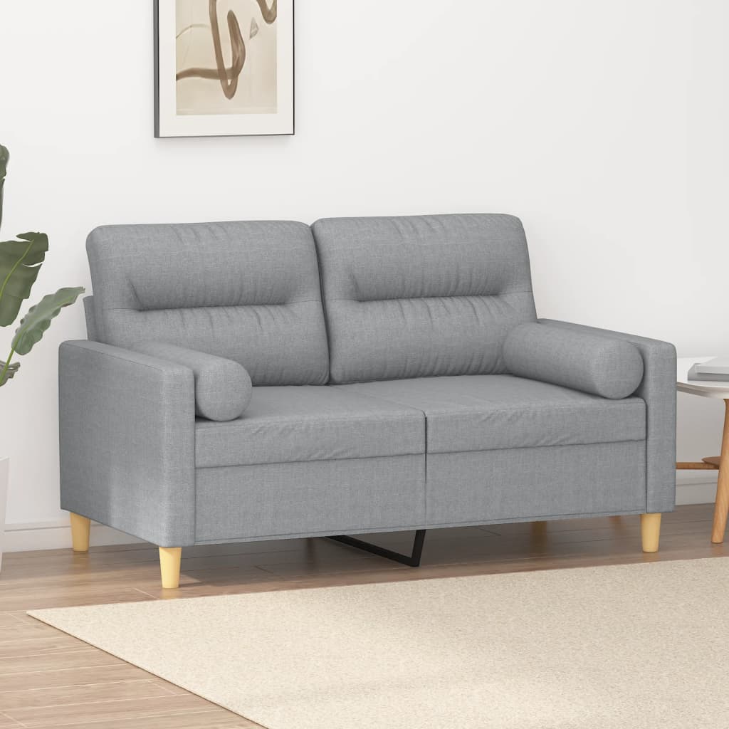 2-seater sofa + decorative cushions 120cm light gray fabric