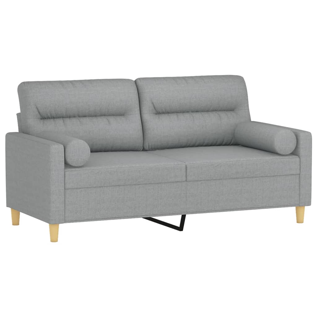 2-seater sofa + decorative cushions 140cm light grey fabric