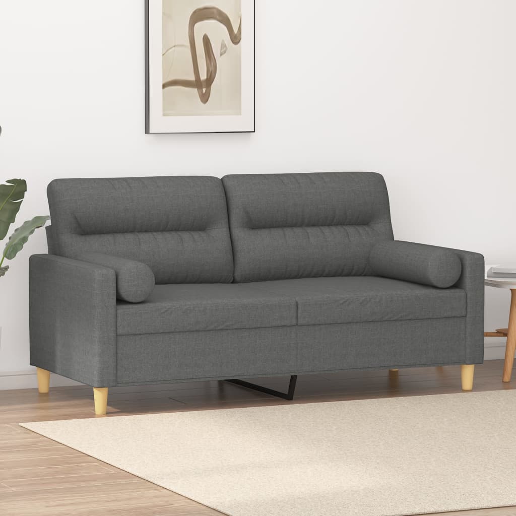Sofá 2 lugares +almofadas decorativas 140cm tecido cinza-escuro