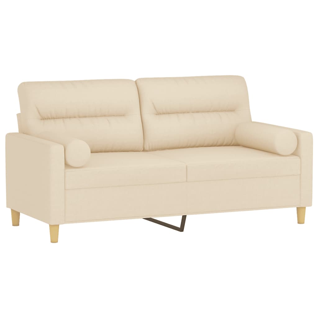 2-seater sofa + decorative cushions 140 cm cream-colored fabric