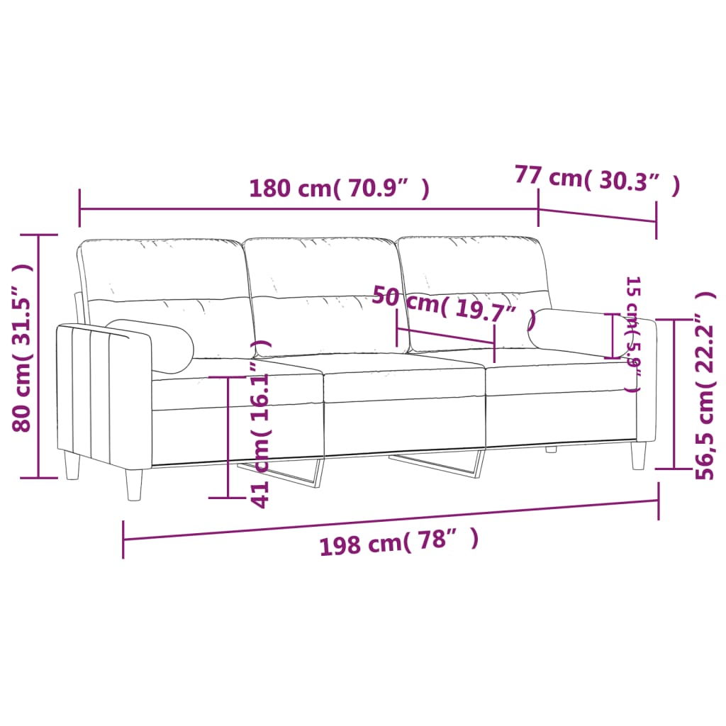 Sofá 3 lugares + almofadas decoração 180 cm tecido cinza-escuro