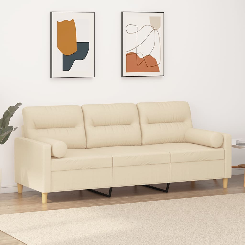 3-seater sofa + decorative cushions 180 cm cream-colored fabric